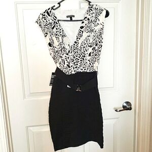 Express Black/White Animal Print Dress, Small
